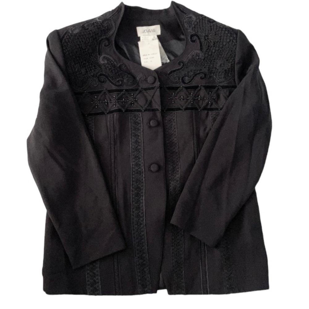 Vintage Jovani Black Lace Embroidered & Beaded Blazer Jacket NWT